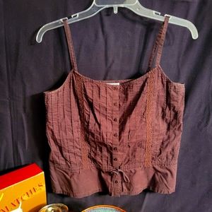 ANN TAYLOR LOFT DEEP BROWN COTTON CAMISOLE